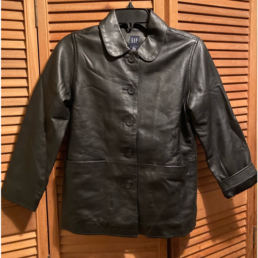 Gap Black Soft Genuine Leather Jacket with Fleece Lining